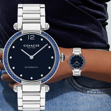 COACH CARY 晶鑽時尚機械錶 女錶 手錶-藍x銀/34mm CO14504578