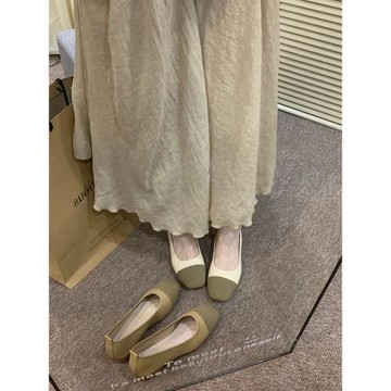 ocean one 方頭拼接淺口通勤單鞋2023年夏軟底法式拼色低跟奶奶鞋