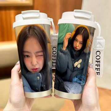 金珍妮周邊保溫杯316不銹鋼大容量陶瓷吸管車載雙飲咖啡杯520ml