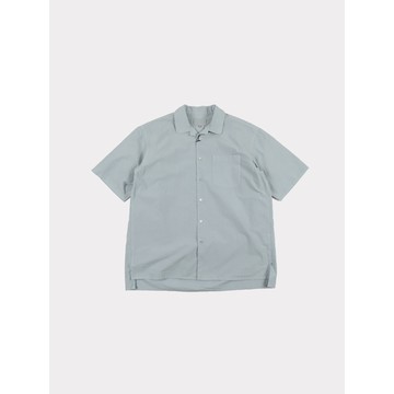 日本YOKO SAKAMOTO超高密度飛梭織機滑順復古微寬鬆開領短袖襯衫天藍色