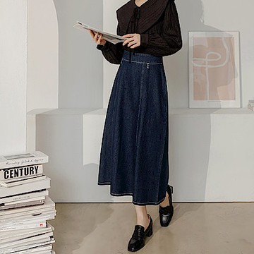 OB嚴選-純棉丹寧腰綁帶後鬆緊長裙《CA3065-》