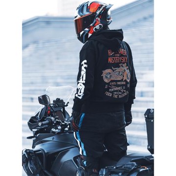 阿美咔嘰重磅美式復古做舊硬漢騎士越野摩托車騎行連帽衛衣機車男