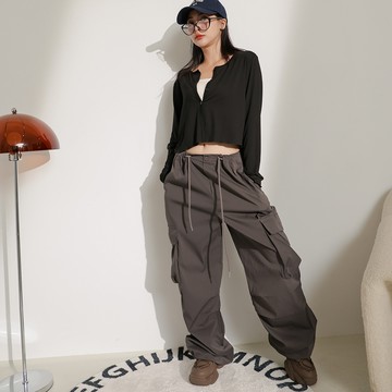 彈力棉料排釦罩衫-黑【KT28966】