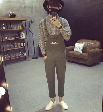 韓國  美式休閒 吊帶褲  男  女也 可以穿 男友風 下殺