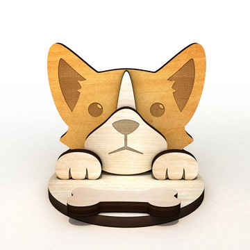 柯基機長手機/平板座/名片座+集線memo夾,客製化刻字,交換禮物