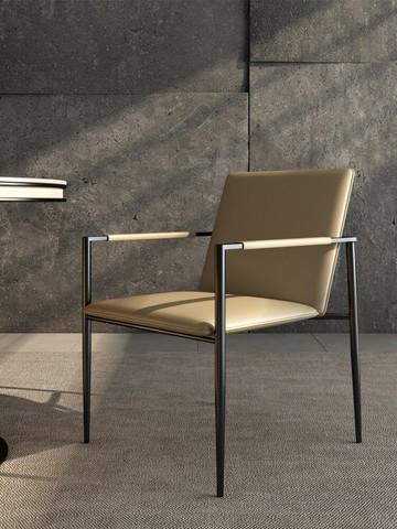 意式輕奢餐椅家用現代簡約設計師帶扶手休閒椅酒店洽談極簡皮椅子 雙11全館免運