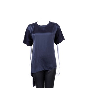 Max Mara-SPORTMAX 深藍色緞面拼接不規則剪裁上衣