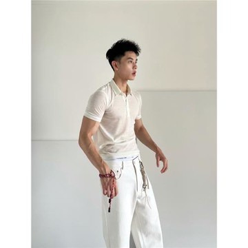 TRENDYWU 新錢風紗織棉質polo衫禁欲親膚合身簡約百搭舒適T恤短袖