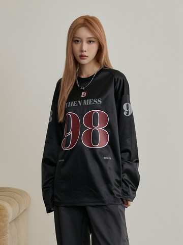 美式休閒圓領98印花長T