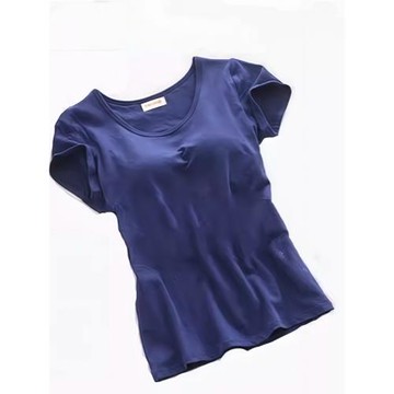 棉女夏寬松半袖T恤帶胸墊罩杯內衣一體式短袖睡衣上裝家居服外穿