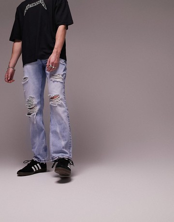 Topman loose ripped jeans in light wash-Blue