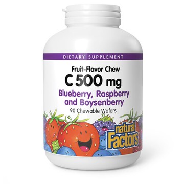 Natural Factors 100% Natural Fruit Chew C Blueberry Raspberry and Boysenberry 500 mg - 90 Chewable Wafers