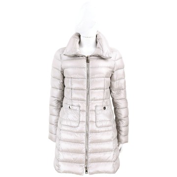 HERNO 灰白色長版立領車縫線拉鍊羽絨外套