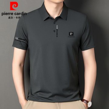 皮爾卡丹男士短袖T恤男夏季新款中年商務休閑翻領桑蠶絲POLO衫男