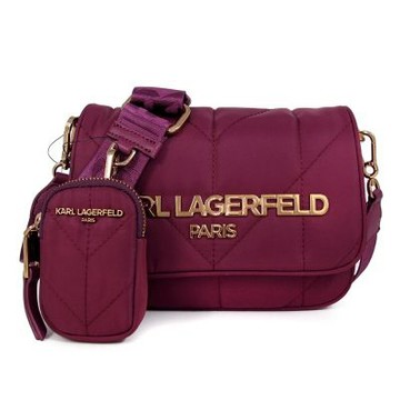 KARL LAGERFELD VOYAGE 立體金字LOGO绗縫尼龍防潑水1+1斜背包(紅酒色)