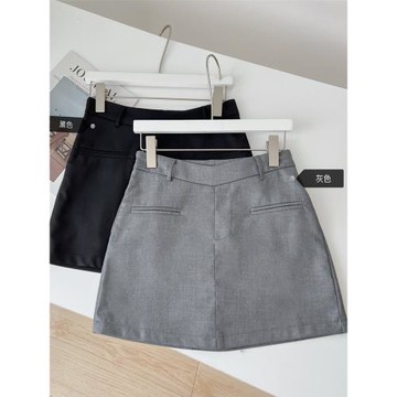 大碼胖mm灰色西裝半身裙女秋季2025新款高腰a字短裙遮胯顯瘦裙子