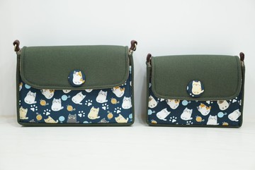 加大相機包/ 隨身包/ 長方包 毛線球貓x軍綠 現貨各1快速出貨