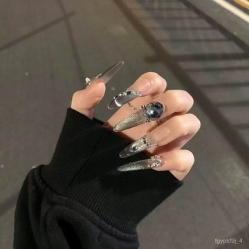 🎀可可精選🎀【闇黑小公主】純手工穿戴高級輕奢爆閃法式黑巧貓眼甜酷氣質闇黑手工穿戴甲日常穿戴甲百搭美甲貼片 UGJS