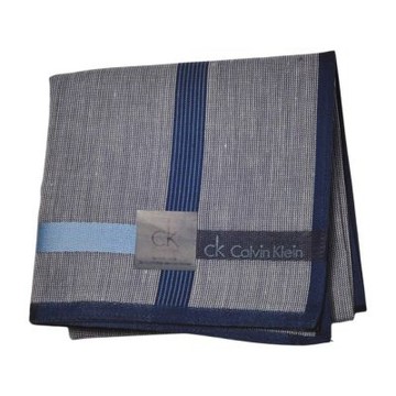 Calvin Klein 藍灰條紋經典字母LOGO簡約帕巾(49CM)