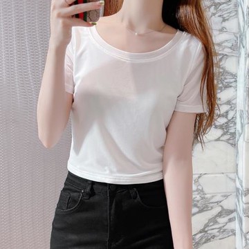 冰絲短款網紗t恤女大領口上衣吊帶裙內搭短袖薄款夏蕾絲打底紗衣