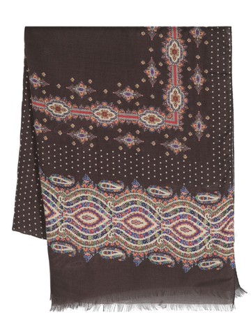 ETRO - abstract-pattern print frayed-edge scarf - women - Cashmere/Modal - One Size - Brown