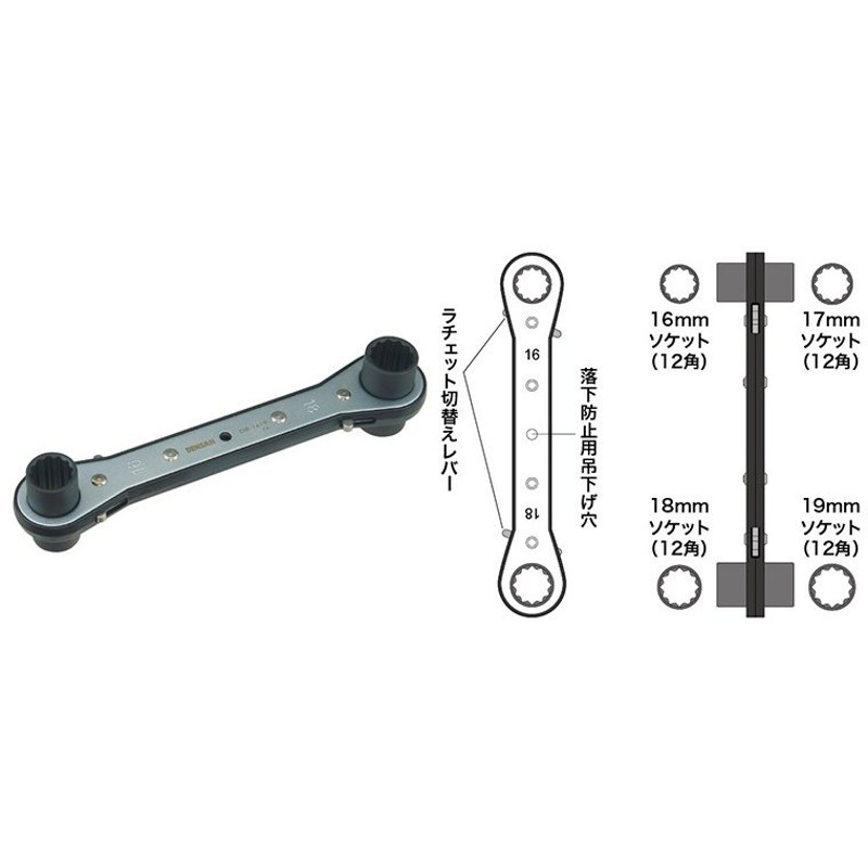 ◇ジェフコム デンサン 両口ダブルソケットレンチ DR-1619 - 手動工具