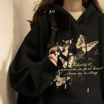 愛依依 帽T 連帽上衣 大學T 學院風 S-3XL秋冬銀狐絨印花寬鬆連帽休閒百搭上衣-8780.