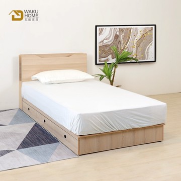 WAKUHOME 瓦酷家具Molly日系無印風三抽3.5尺床箱型2件組(床頭箱+床底)-寬106.3*深201.7*高100cm