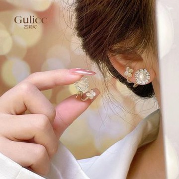 Gulicc 貓眼 鋯石 花朵 耳環(飾品 耳飾 耳釘 耳環 耳墜 禮物 雙11 聖誕節)