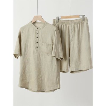 25169 9支水洗全亞麻 男士短褲休閑五分中褲 外穿大褲衩夏 大碼男