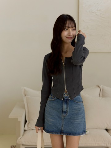 小方領雙拉鍊合身上衣