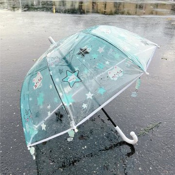 小魚掛墜~兒童透明雨傘小清新星星貓咪長柄小號寶寶幼兒園卡通3歲