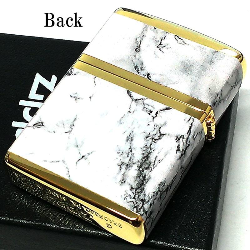 ZIPPO ライター ロゴ ジッポー ゴールド ホワイト 金タンク 4面加工 大理石 Marble Logo かっこいい おしゃれ メンズ ギフト プレゼント