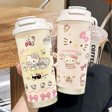 臺灣出貨🥛】多喝水水杯夏季🍼凱蒂貓咖啡杯學生保溫杯大容量雙飲水杯高顏值316車載不鏽鋼吸管DAF3