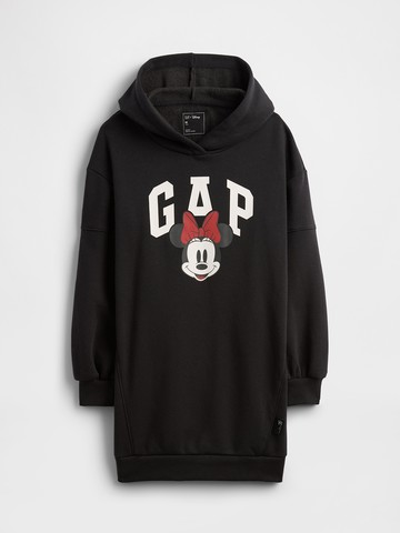女童裝 Gap x Disney迪士尼聯名 Logo印花連帽長袖洋裝-黑色