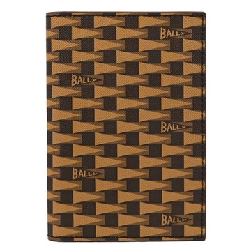 BALLY PNT 品牌印花對開式三卡護照夾(咖)