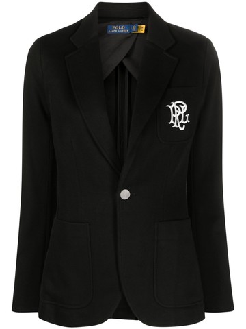 Polo Ralph Lauren - embroidered-logo single-breasted blazer - women - Cotton/Polyester/Viscose - 4 - Black