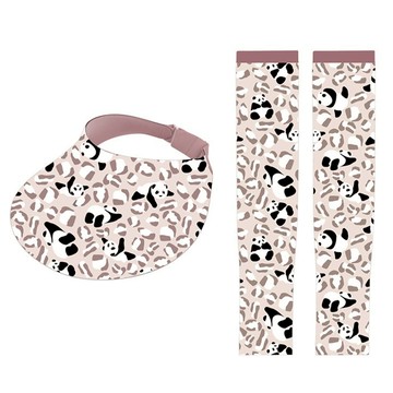 防曬套裝 防曬帽 遮陽帽 戶外帽 帽子冰袖兩件套 大帽簷 空頂帽 熊貓印花 太陽花印花 女生帽子 防曬袖套 禮物 078