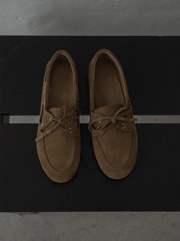 Handcrafted Lace Up Suede Loafer [Khaki Beige]