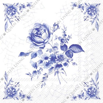 德國 IHR-33*33cm餐巾紙-磁磚上的玫瑰白色藍色