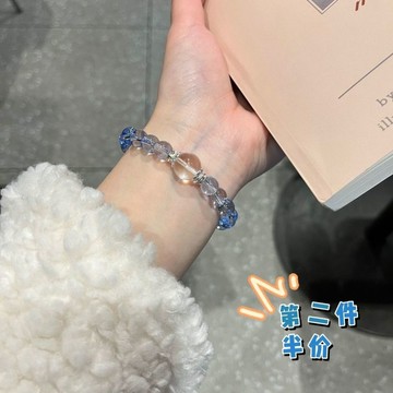 臺灣出貨🤩藍水晶手鍊夏天小清新海藍寶水晶白水晶手鍊手串同款閨蜜禮物手鍊
