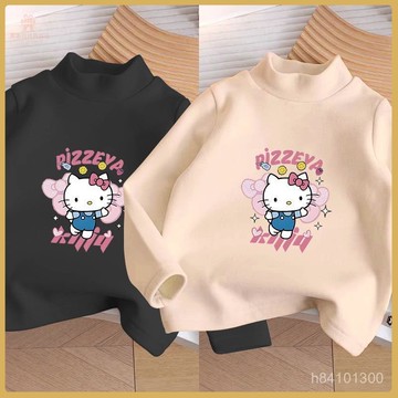 💖秋冬上新 兒童長袖 甜美HelloKitty卡通T恤長袖女童秋冬新款上衣兒童保暖德絨打底衫 9ZTQ