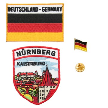 識別章補丁刺繡布貼 三件組紐倫堡地標德國國旗刺繡+國旗別針 布標 燙貼 徽章 肩章 補丁 補破洞