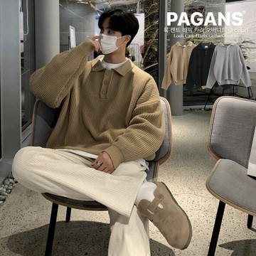 【PAGANS STORE】韓國 針織 毛衣 POLO衫 休閒 百搭 素面 秋冬 翻領 長袖 上衣 (4 color)