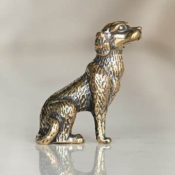 純銅金毛小狗擺件銅鑄造仿古站立銅狗看門黃銅小狗茶寵古玩收藏品