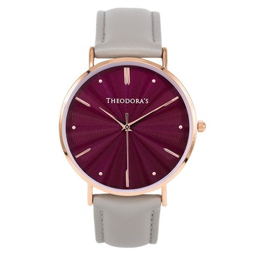 Tethys 經典水波紋真皮腕錶 水波紫紅-真皮灰