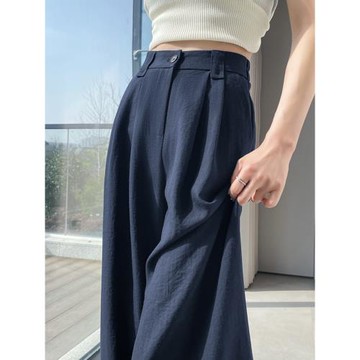 冰絲棉麻西裝闊腿褲女夏薄款高腰顯瘦寬松休閑垂感直筒拖地山本褲