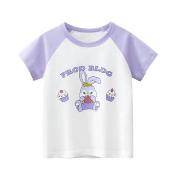 27home - 純棉短袖上衣-甜點兔兔-米白/紫色