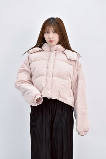 (F) aube質感長袖短款連帽麵包粉色外套