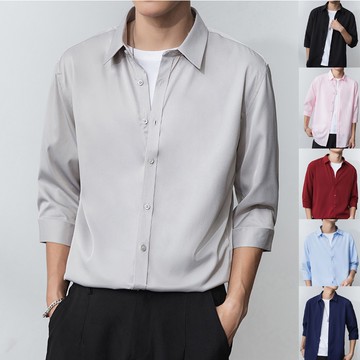 七分袖襯衫男 免燙襯衫 時尚休閒襯衫 夏季襯衣 素色襯衫  韓版襯衫 帥氣襯衫 男友襯衫 短袖襯衫